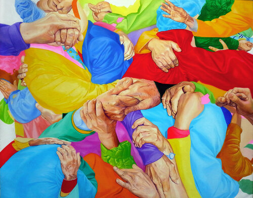 Happy home encounter van Su Hyun Kim, Schilderij te koop op Singulart