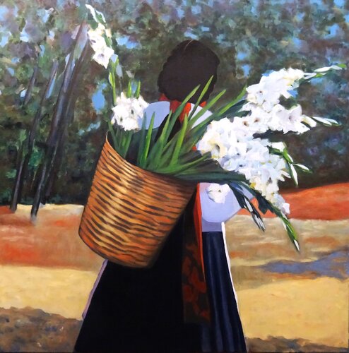 Seller of gladioluses von Angelika Bes, Malerei kaufen auf Singulart