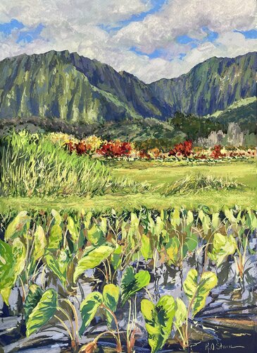 Taro Pond, Hanalei, Kauai van Kristen Olson Stone, Werk op papier te koop op Singulart