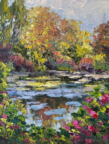 Fall Garden Pond van Kristen Olson Stone, Schilderij te koop op Singulart