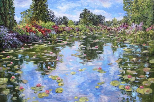 Extra Large Water  Lily Painting, "An Ode To Monet" van Kristen Olson Stone, Schilderij te koop op Singulart