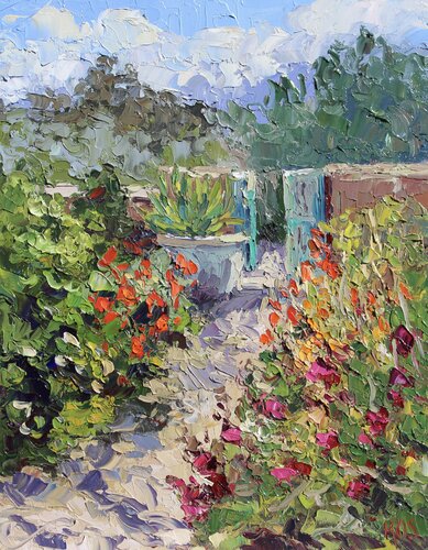 Desert Garden Courtyard van Kristen Olson Stone, Schilderij te koop op Singulart