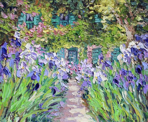 Monet's Iris Garden At Giverny van Kristen Olson Stone, Schilderij te koop op Singulart