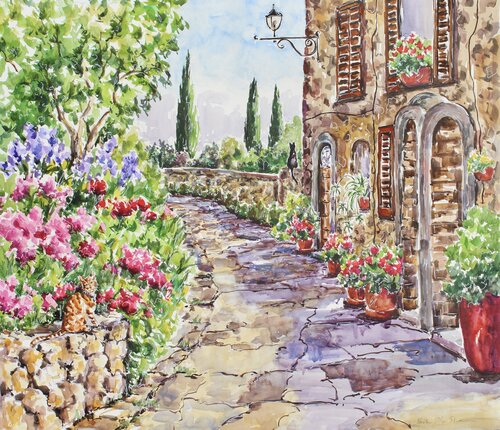 Wandering Through San Gimignano van Kristen Olson Stone, Schilderij te koop op Singulart