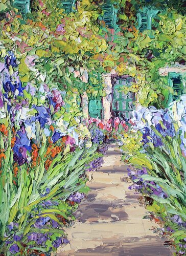 Monet's Iris Garden van Kristen Olson Stone, Schilderij te koop op Singulart