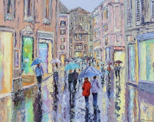 Via Del Corso In The Rain van Kristen Olson Stone, Schilderij te koop op Singulart