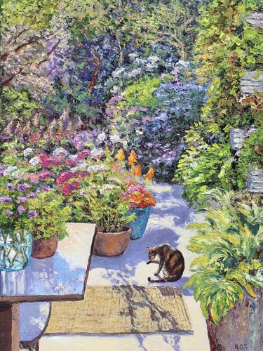 Petals And Purrs van Kristen Olson Stone, Schilderij te koop op Singulart