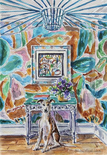 Whippet And Chill by Kristen Olson Stone, 絵画 for Sale on Singulart