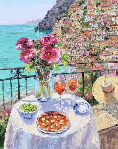 Pizza By The Sea par Kristen Olson Stone, Peinture en vente sur Singulart