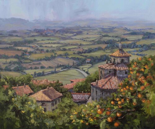 The Road To Romance, Cortona, Tuscany van Kristen Olson Stone, Schilderij te koop op Singulart
