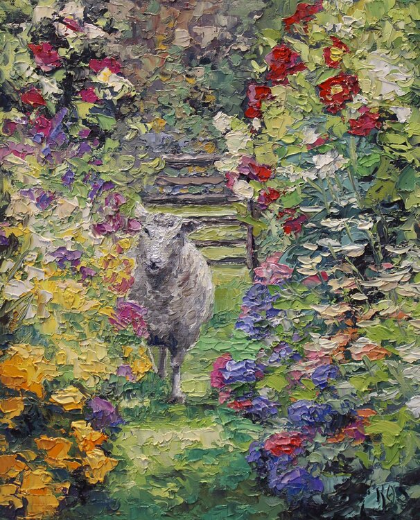 Sheep And Garden Kristen Olson Stone