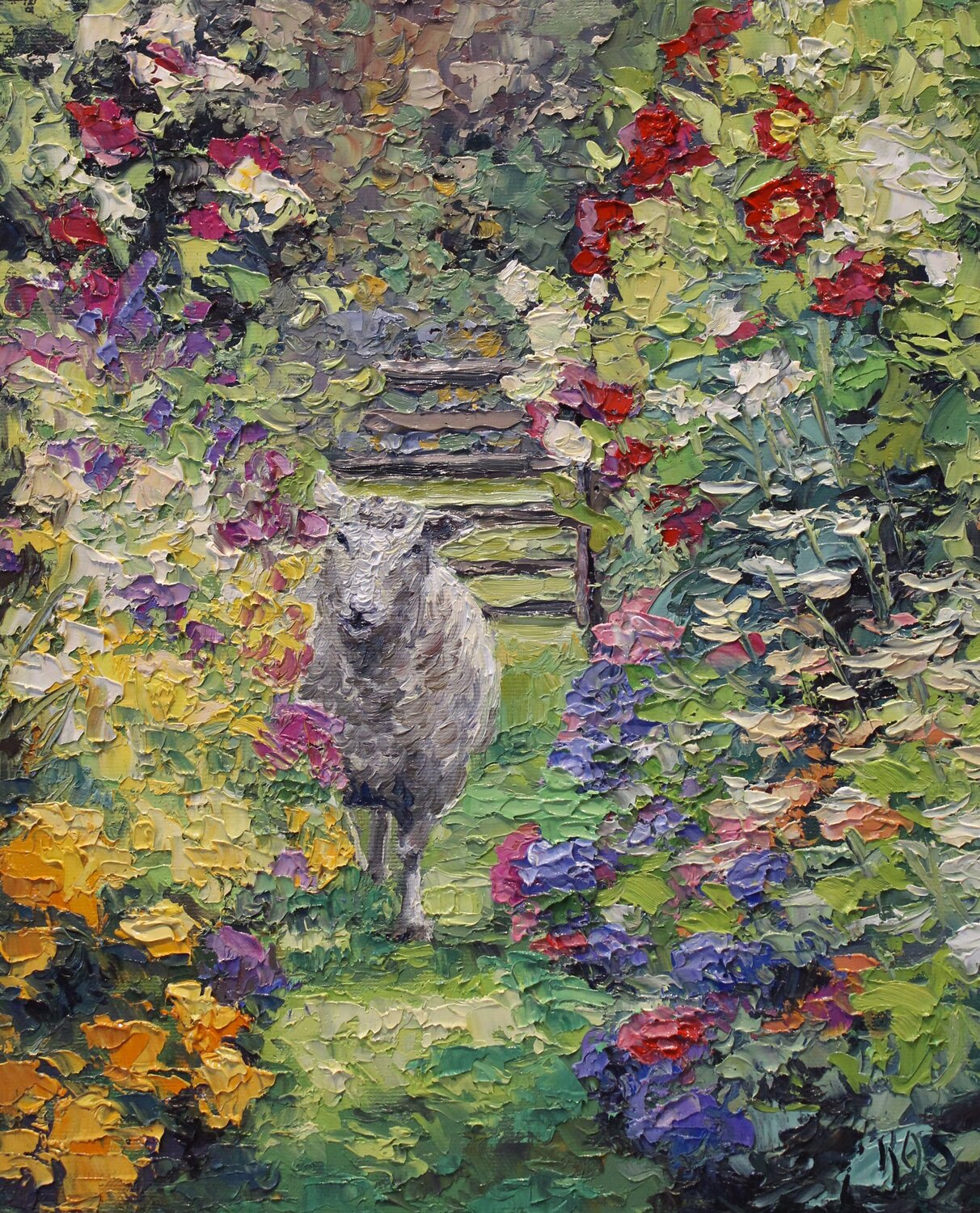 Sheep And Garden Kristen Olson Stone