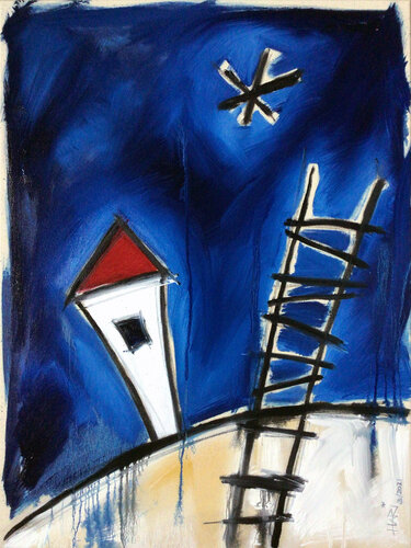LADDER INTO THE NIGHT van Hari Beierl, Schilderij te koop op Singulart