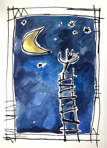 The golden moon par Hari Beierl, Œuvre sur papier en vente sur Singulart