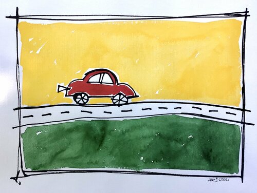 DRIVING MY RED CAR di Hari Beierl, Pittura in vendita su Singulart