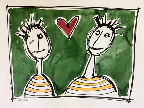 TWO FRIENDS van Hari Beierl, Werk op papier te koop op Singulart
