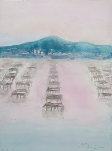 Mont saint Clair- Etang de Thau- Sète von Isabelle Philips-Decramer, Werk auf Papier kaufen auf Singulart