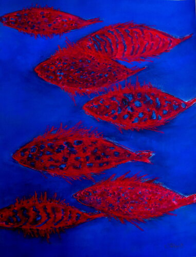 Poissons 2 van Isabelle Philips-Decramer, Schilderij te koop op Singulart