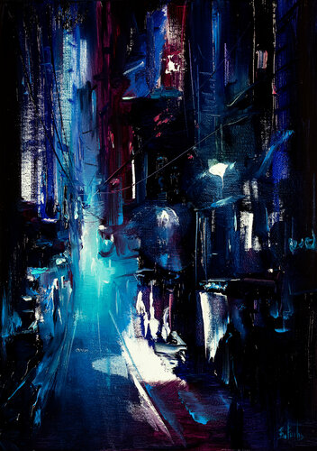 City street neon Urban Painting di Bozhena Fuchs, Pittura in vendita su Singulart