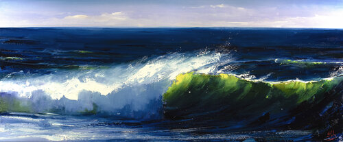 Green Wave Ocean Beach Painting di Bozhena Fuchs, Pittura in vendita su Singulart