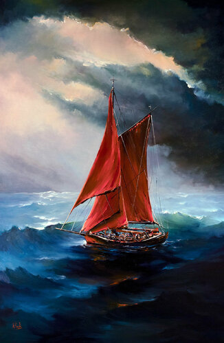 The Red Sails van Bozhena Fuchs, Schilderij te koop op Singulart