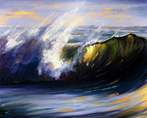 Golden Glass Wave. Seascape painting by Bozhena Fuchs, 회화 for Sale on Singulart