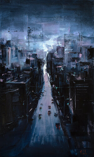 Sunrise over the city di Bozhena Fuchs, Pittura in vendita su Singulart