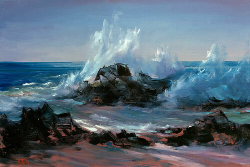 Waves Crashing on the Rocks by Bozhena Fuchs, 회화 for Sale on Singulart