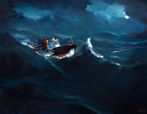 Conquering the Big Wave di Bozhena Fuchs, Pittura in vendita su Singulart