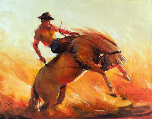 Cowboy riding van Bozhena Fuchs, Schilderij te koop op Singulart