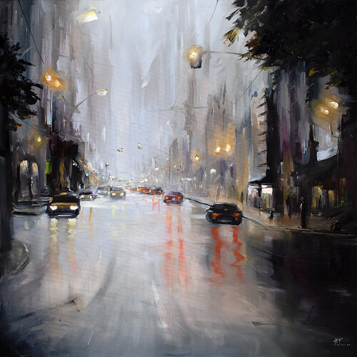 Autumn evening in the city di Bozhena Fuchs, Pittura in vendita su Singulart
