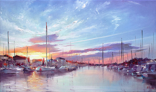Sunset in Preko, Croatia di Bozhena Fuchs, Pittura in vendita su Singulart