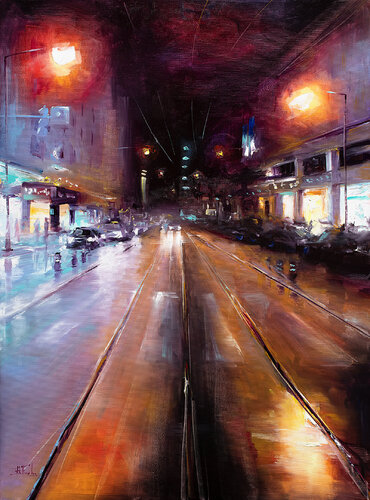 Na Poříčí Street, Prague di Bozhena Fuchs, Pittura in vendita su Singulart