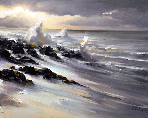 Coastal surf by Bozhena Fuchs, 회화 for Sale on Singulart