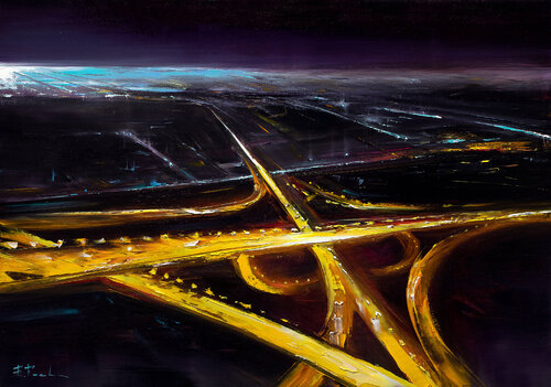 Aerial night cityscape van Bozhena Fuchs, Schilderij te koop op Singulart