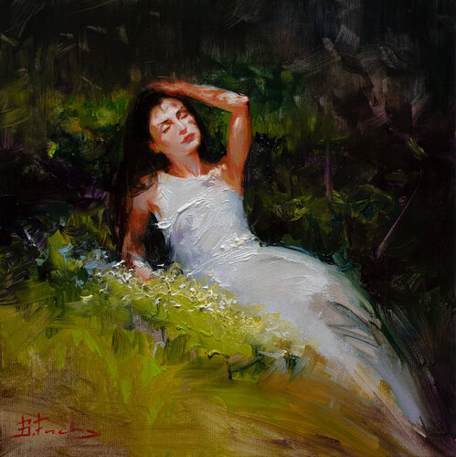 Girl in a White Dress van Bozhena Fuchs, Schilderij te koop op Singulart