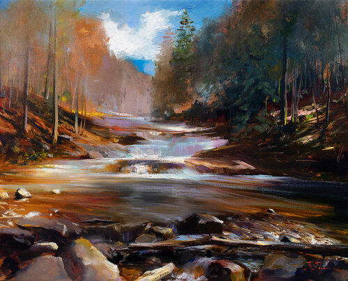 A Forest's Fall Cascade di Bozhena Fuchs, Pittura in vendita su Singulart