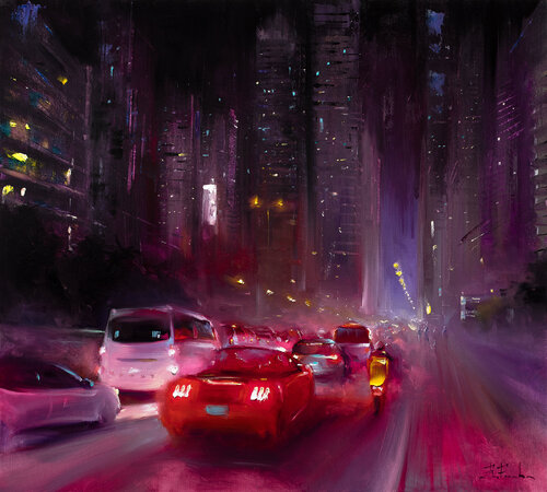 Urban Nocturnal Rhythms by Bozhena Fuchs, Painting for Sale on Singulart