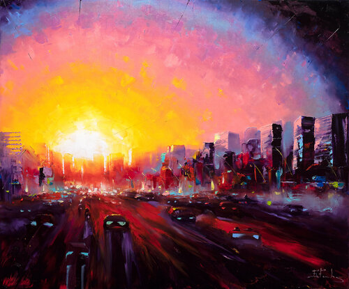 Golden Hour in the City by Bozhena Fuchs, Painting for Sale on Singulart