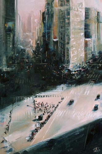City painting Flatiron Building Manhattan New York di Bozhena Fuchs, Pittura in vendita su Singulart