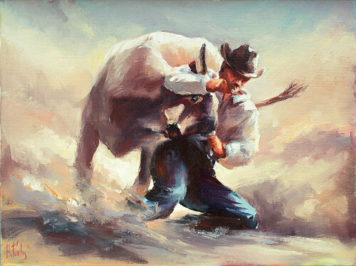 Cowboy's Struggle di Bozhena Fuchs, Pittura in vendita su Singulart