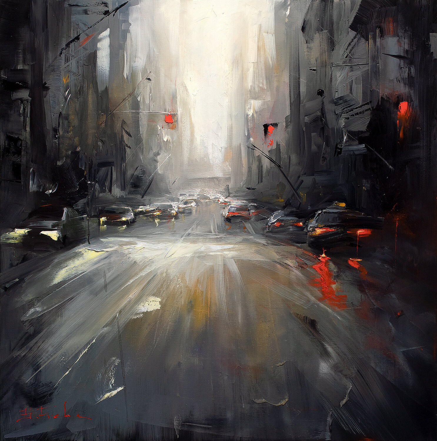 Pulsating Lights of the Grey City Bozhena Fuchs Originalgemälde zu verkaufen