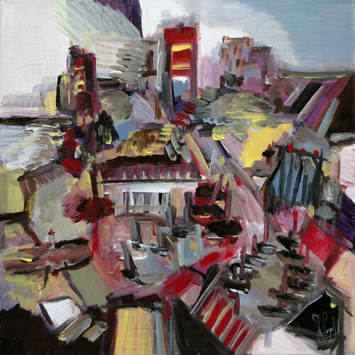 Une ville entre ombre et lumière di Muriel Cayet, Pittura in vendita su Singulart