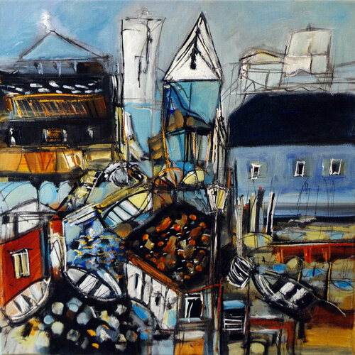 Le canal de Caen à la mer van Muriel Cayet, Schilderij te koop op Singulart