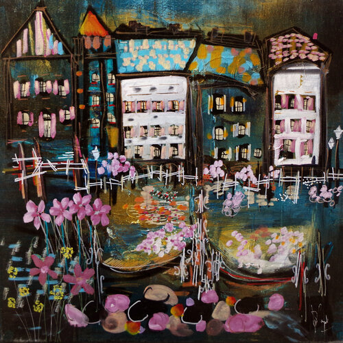 Une chaumière en ville von Muriel Cayet, Malerei kaufen auf Singulart