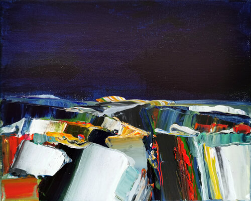 Paysage composé: vallée au ciel bleu nuit von Muriel Cayet, Malerei kaufen auf Singulart