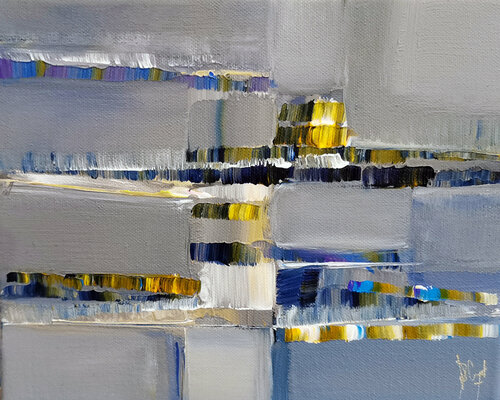 Paysage composé: horizons côtelés au ciel gris von Muriel Cayet, Malerei kaufen auf Singulart