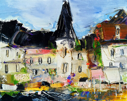 Village troglo avec barque von Muriel Cayet, Malerei kaufen auf Singulart