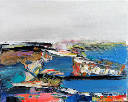 Paysage composé: ciel blanc à la marée montante von Muriel Cayet, Malerei kaufen auf Singulart