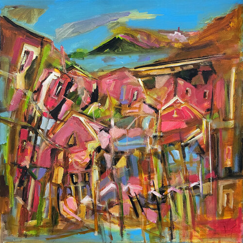 Case rosa van Muriel Cayet, Schilderij te koop op Singulart
